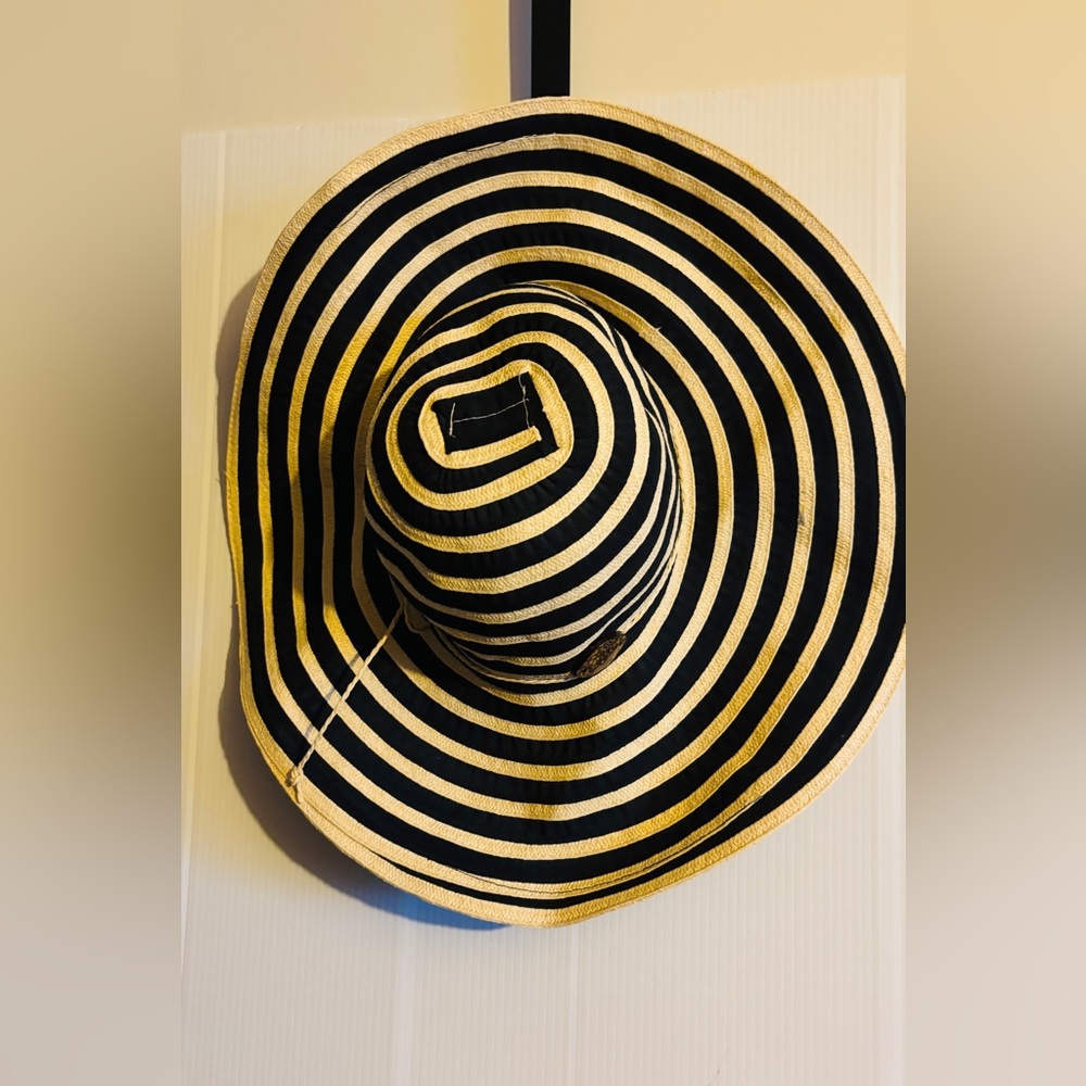 Striped Black and Tan Wide Brim Hat